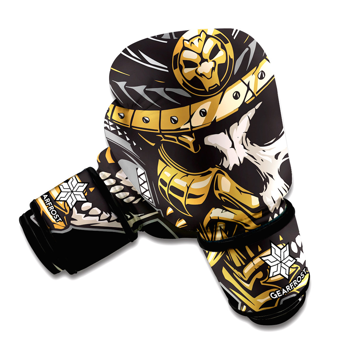 Black Samurai Skull Print Boxing Gloves