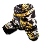 Black Samurai Skull Print Boxing Gloves