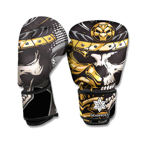 Black Samurai Skull Print Boxing Gloves