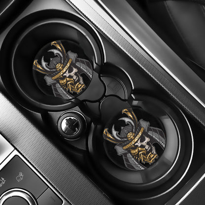 Black Samurai Skull Print Car Coasters
