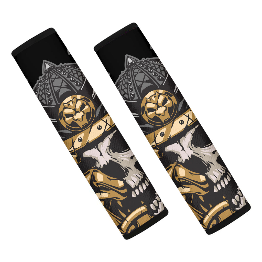 Black Samurai Skull Print Car Seat Belt Covers