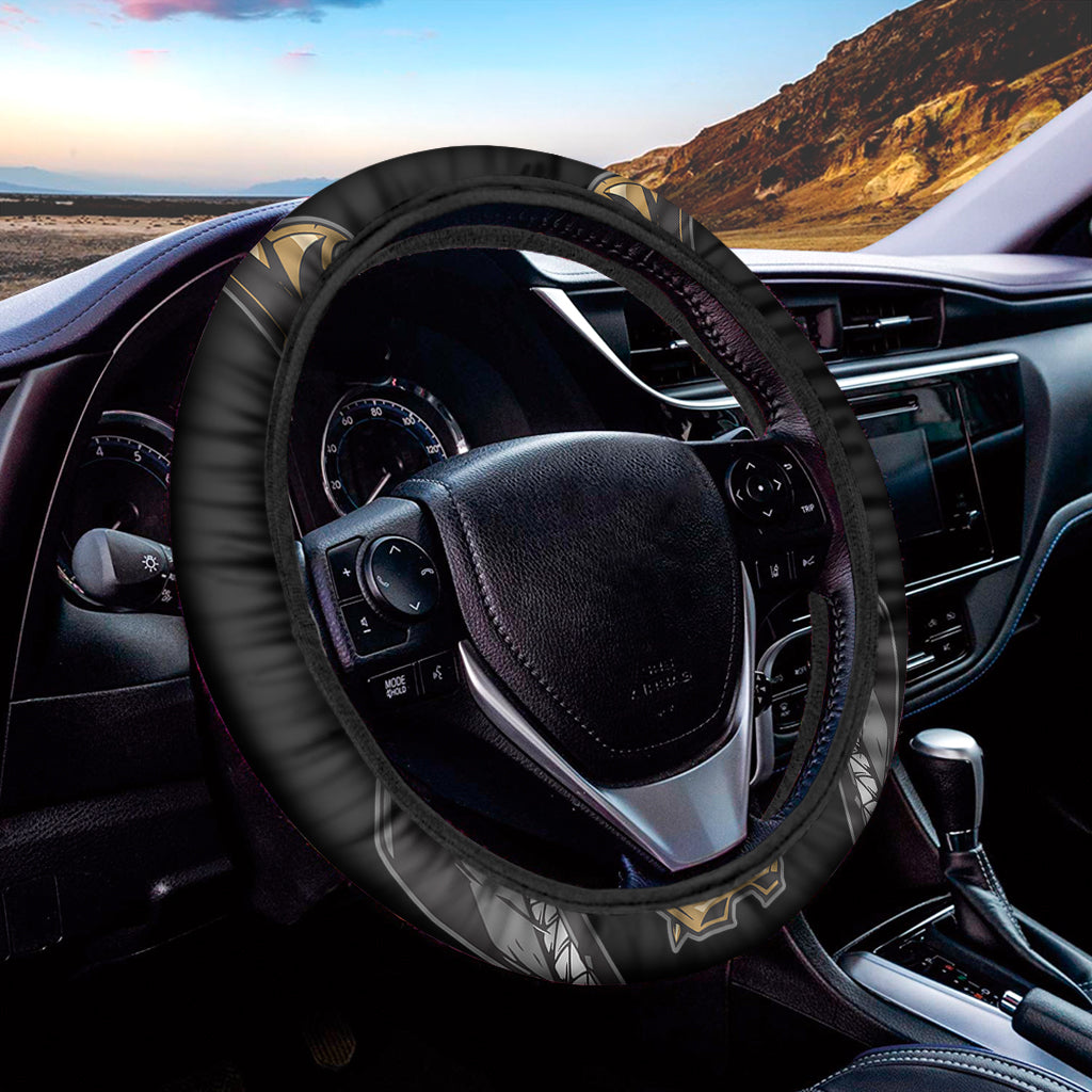 Black Samurai Skull Print Car Steering Wheel Cover