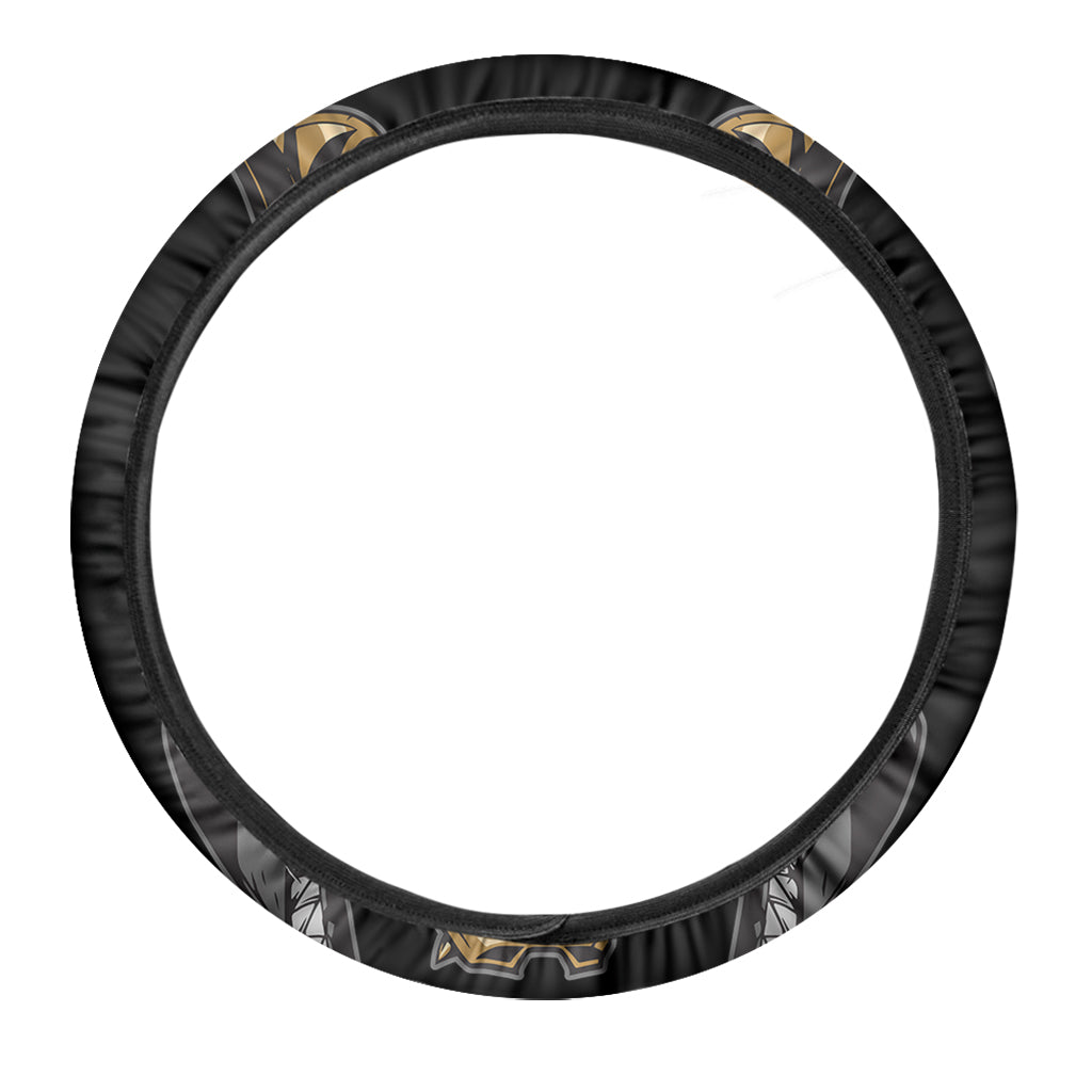 Black Samurai Skull Print Car Steering Wheel Cover