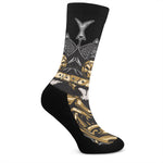 Black Samurai Skull Print Crew Socks