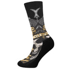 Black Samurai Skull Print Crew Socks