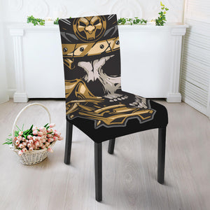 Black Samurai Skull Print Dining Chair Slipcover