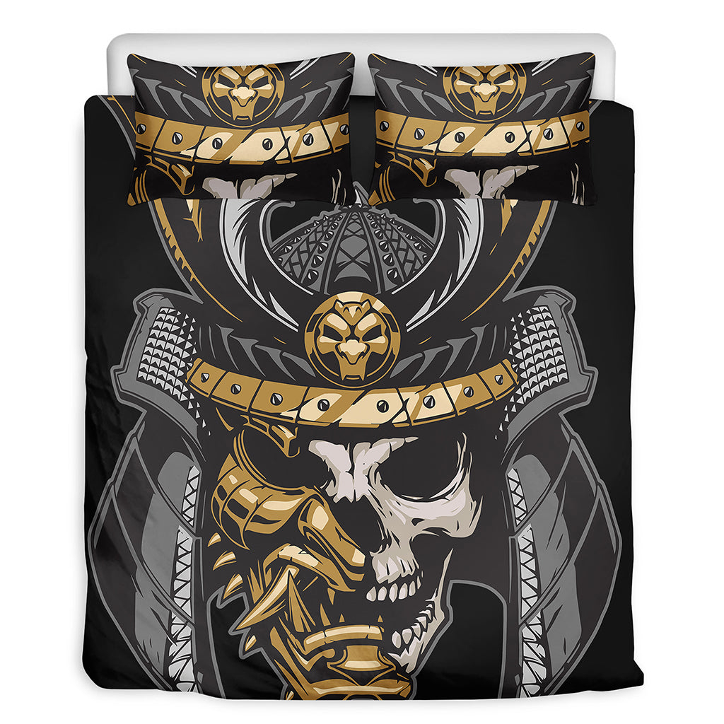Black Samurai Skull Print Duvet Cover Bedding Set