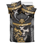 Black Samurai Skull Print Duvet Cover Bedding Set