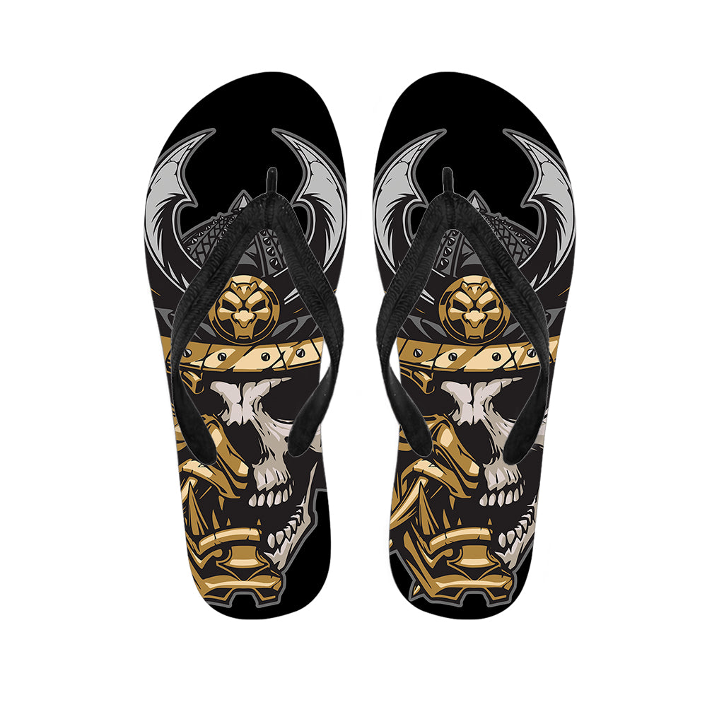 Black Samurai Skull Print Flip Flops