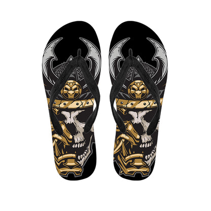 Black Samurai Skull Print Flip Flops