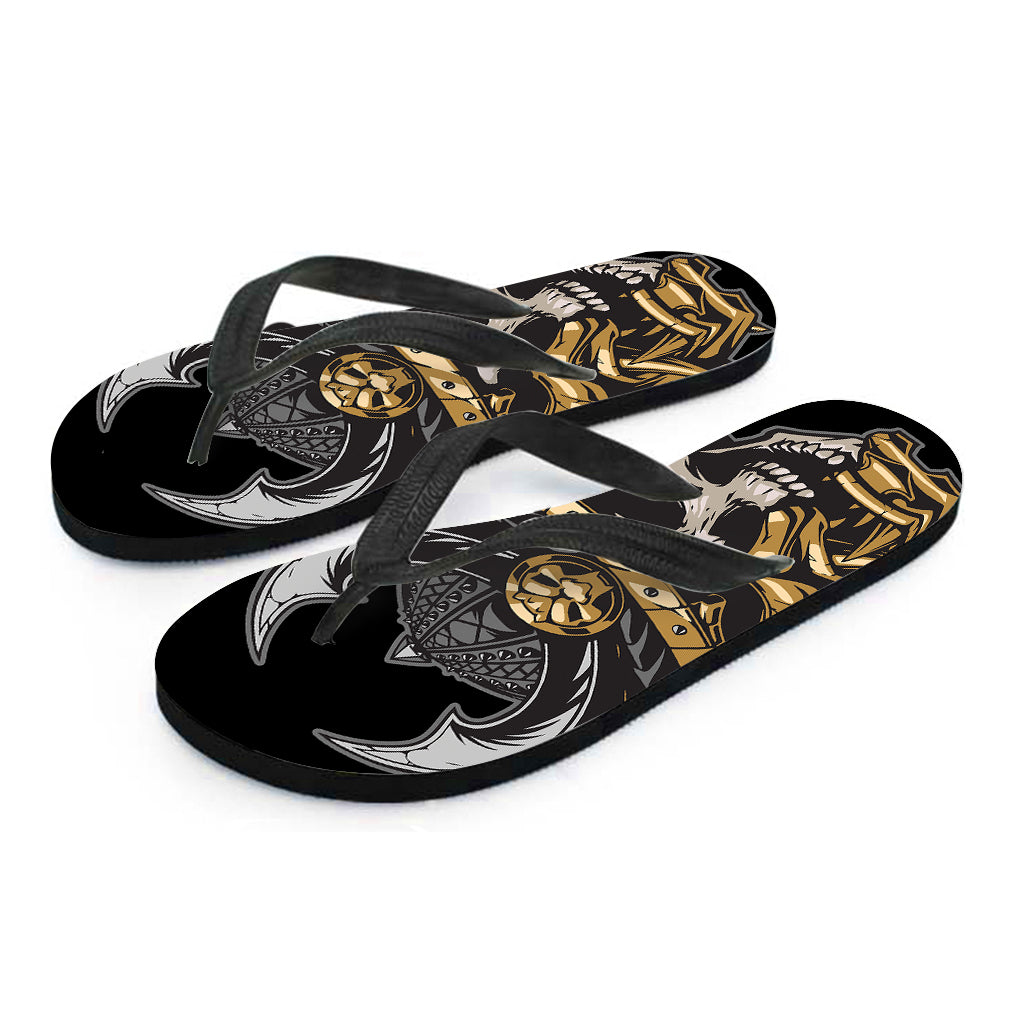 Black Samurai Skull Print Flip Flops