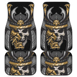 Black Samurai Skull Print Front and Back Car Floor Mats