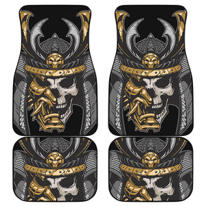 Black Samurai Skull Print Front and Back Car Floor Mats