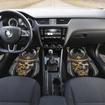 Black Samurai Skull Print Front and Back Car Floor Mats