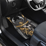 Black Samurai Skull Print Front and Back Car Floor Mats