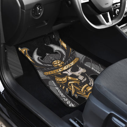 Black Samurai Skull Print Front Car Floor Mats