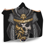 Black Samurai Skull Print Hooded Blanket