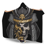 Black Samurai Skull Print Hooded Blanket