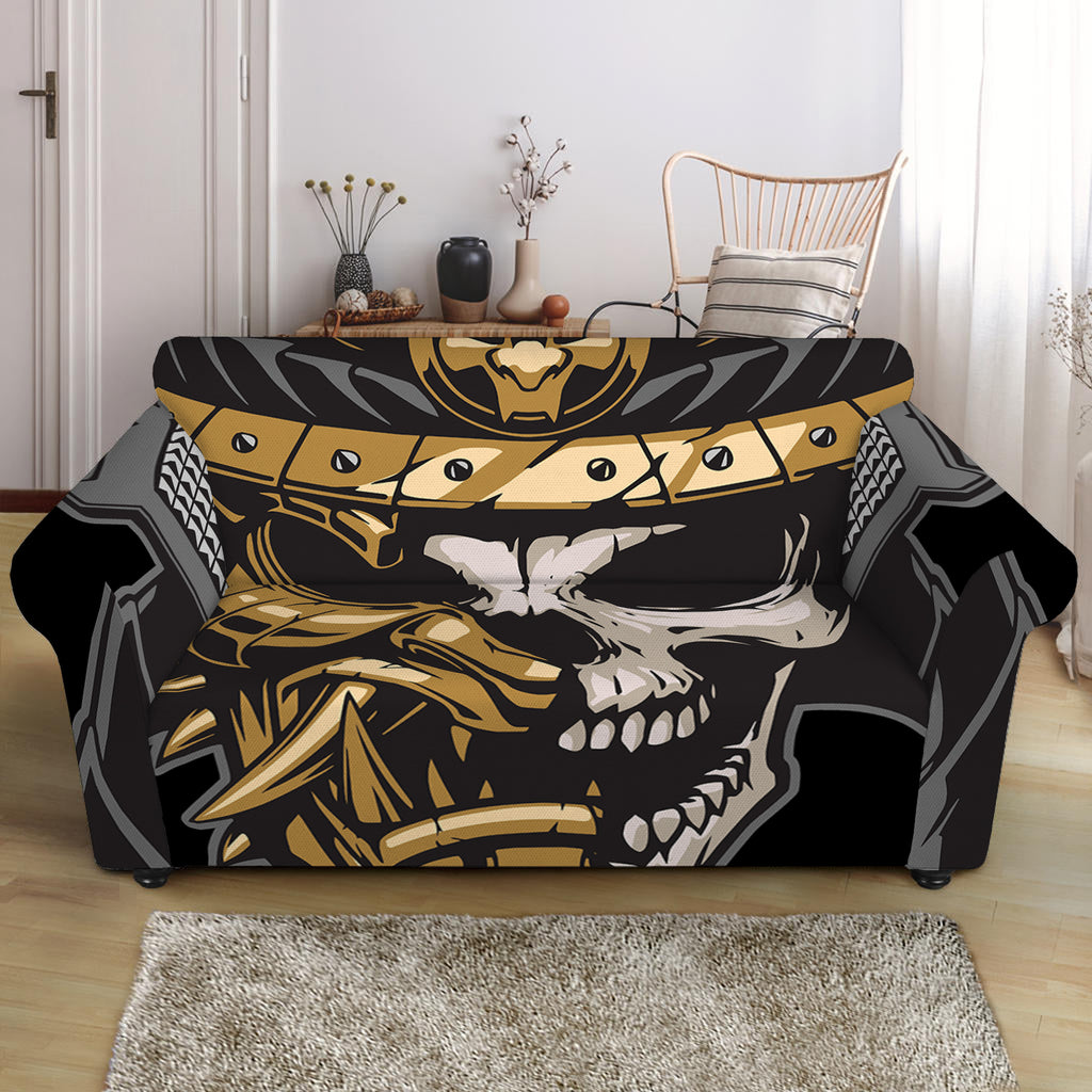 Black Samurai Skull Print Loveseat Slipcover