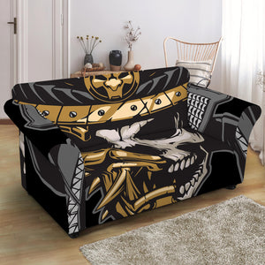 Black Samurai Skull Print Loveseat Slipcover