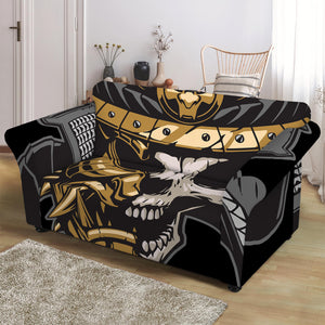 Black Samurai Skull Print Loveseat Slipcover