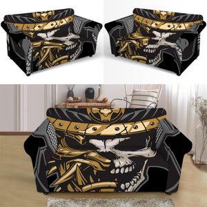 Black Samurai Skull Print Loveseat Slipcover