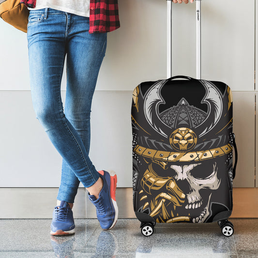 Black Samurai Skull Print Luggage Cover