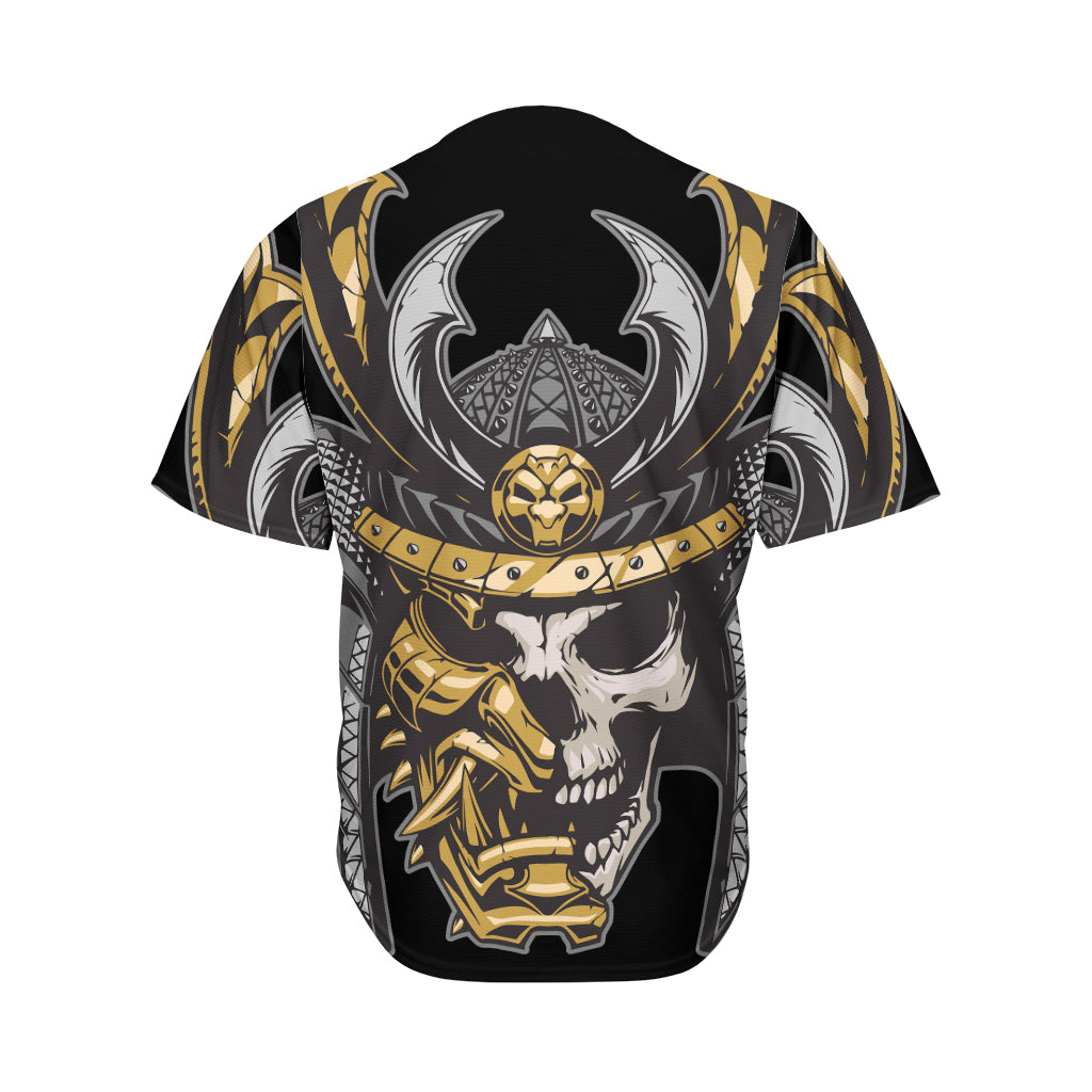 Black Samurai Skull Print Men's Baseball Jersey