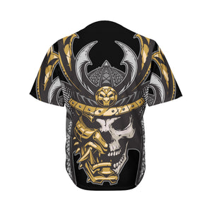 Black Samurai Skull Print Men's Baseball Jersey