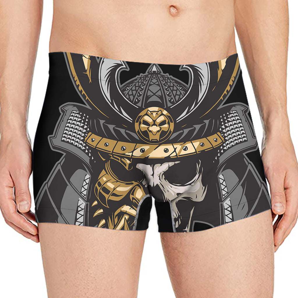 Black Samurai Skull Print Men's Boxer Briefs