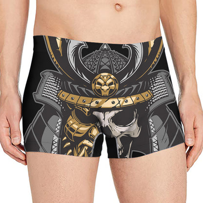 Black Samurai Skull Print Men's Boxer Briefs