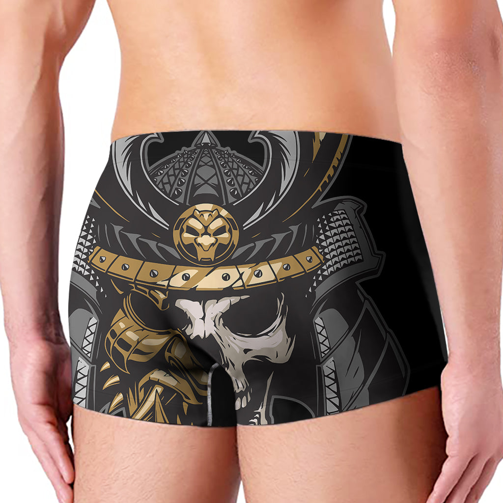 Black Samurai Skull Print Men's Boxer Briefs