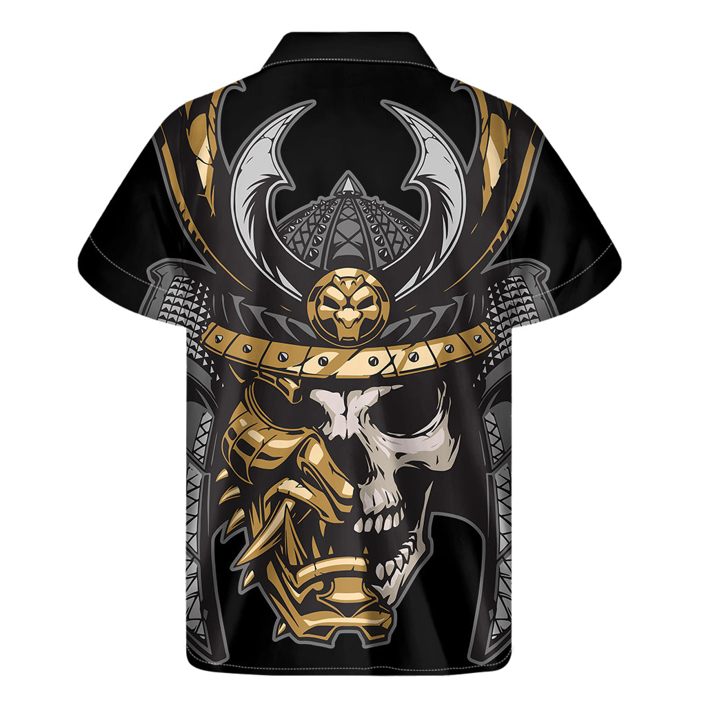 Black Samurai Skull Print Men's Short Sleeve Shirt
