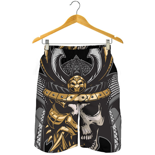 Black Samurai Skull Print Men's Shorts