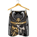 Black Samurai Skull Print Men's Shorts