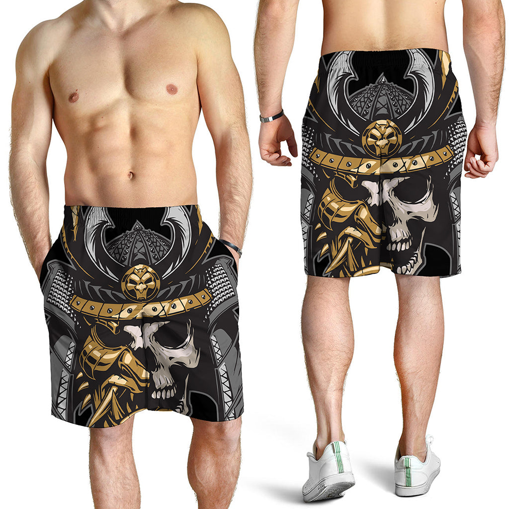 Black Samurai Skull Print Men's Shorts