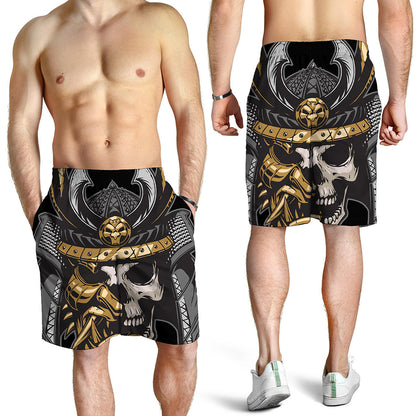 Black Samurai Skull Print Men's Shorts