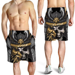 Black Samurai Skull Print Men's Shorts