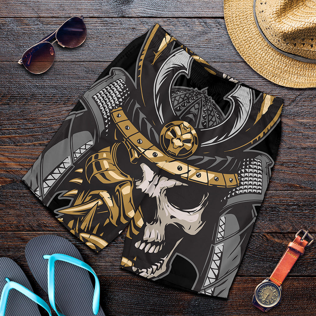 Black Samurai Skull Print Men's Shorts