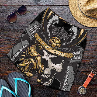 Black Samurai Skull Print Men's Shorts