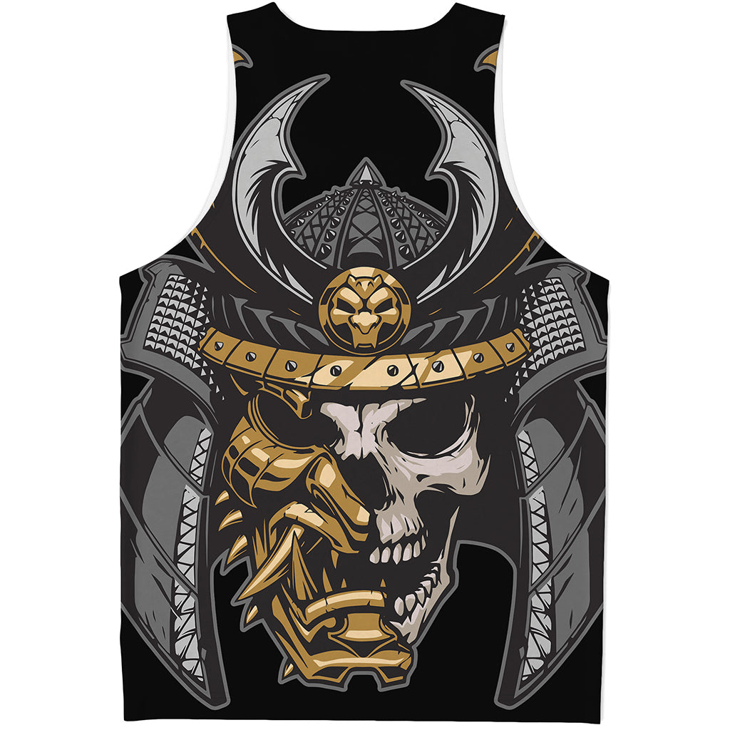 Black Samurai Skull Print Men's Tank Top