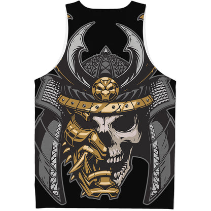 Black Samurai Skull Print Men's Tank Top