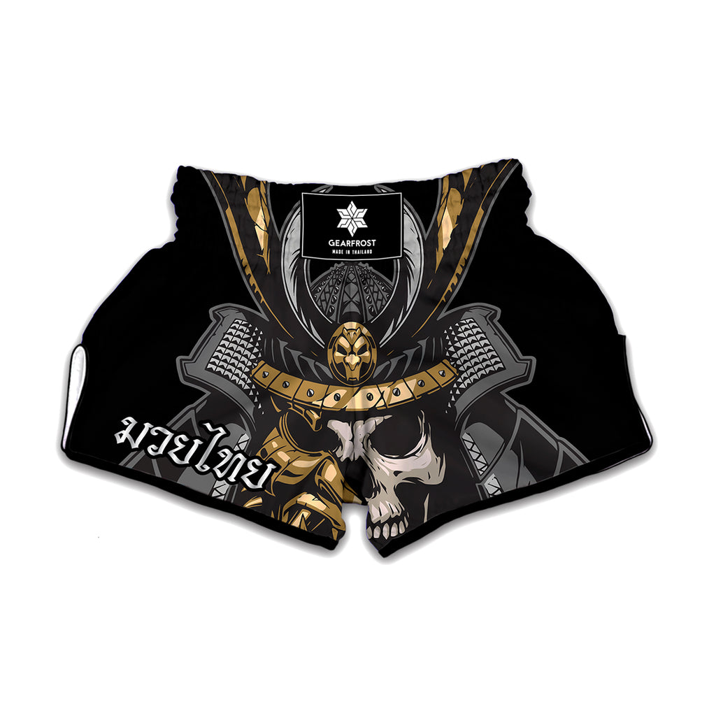 Black Samurai Skull Print Muay Thai Boxing Shorts