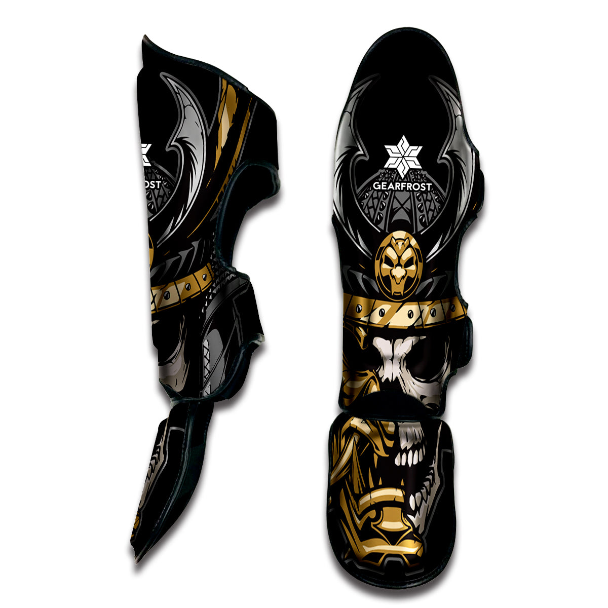 Black Samurai Skull Print Muay Thai Shin Guard