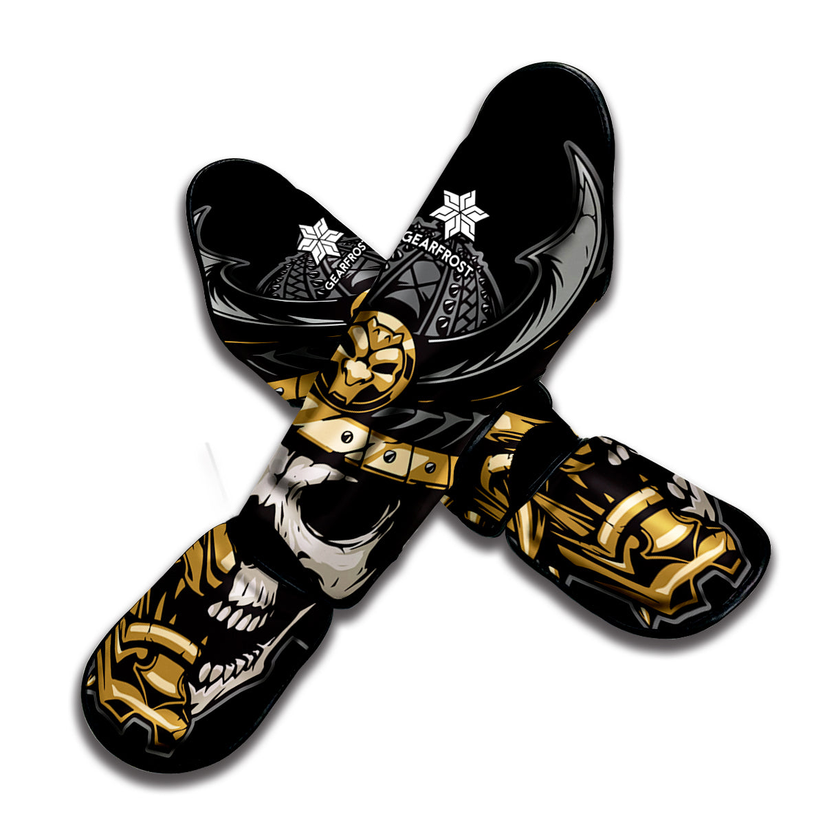 Black Samurai Skull Print Muay Thai Shin Guard