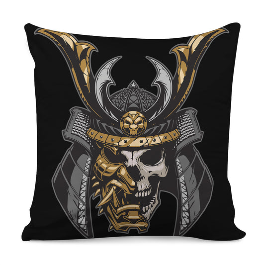 Black Samurai Skull Print Pillow Cover