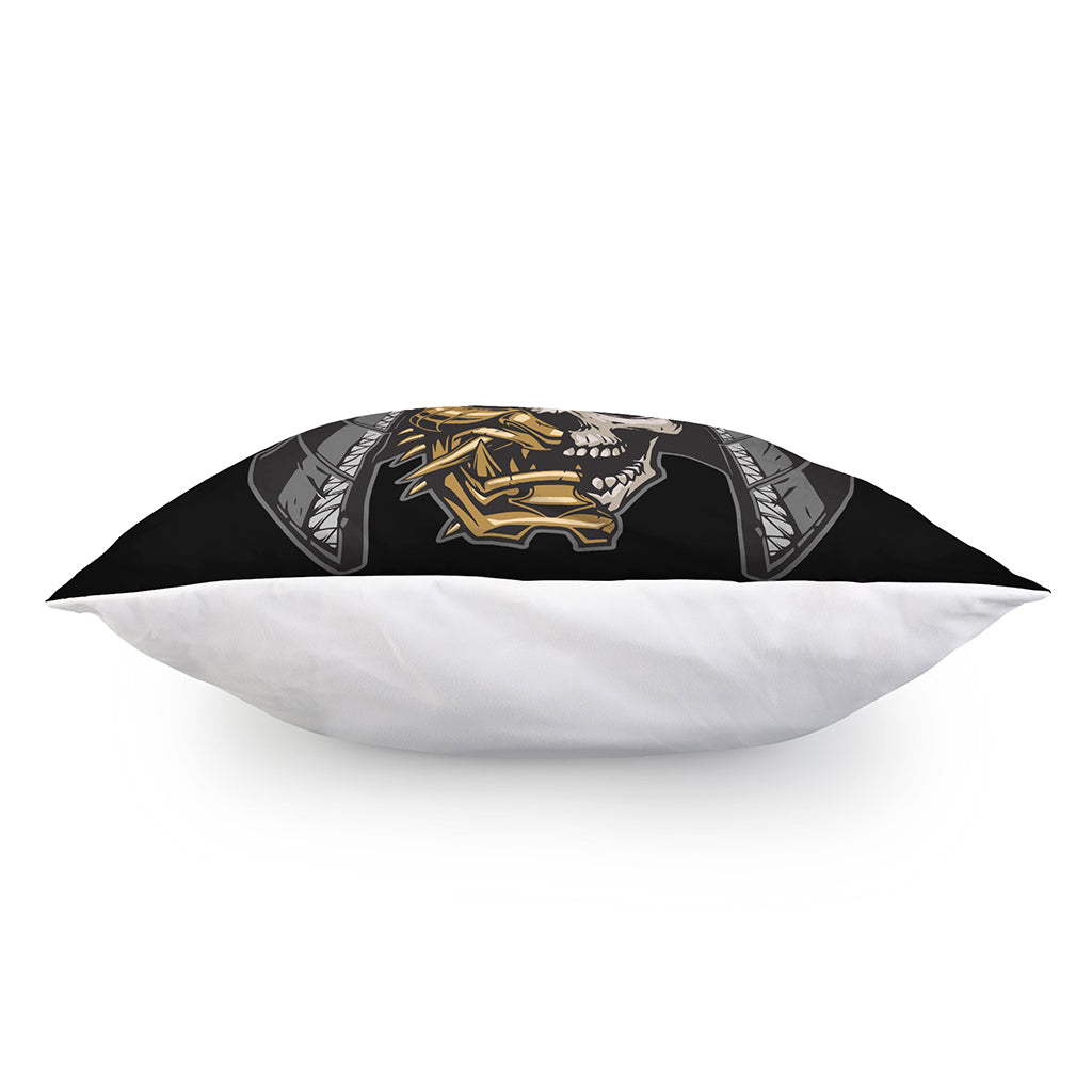 Black Samurai Skull Print Pillow Cover