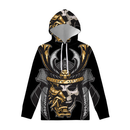 Black Samurai Skull Print Pullover Hoodie