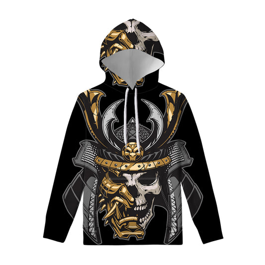 Black Samurai Skull Print Pullover Hoodie