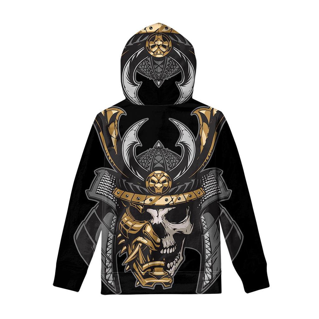 Black Samurai Skull Print Pullover Hoodie